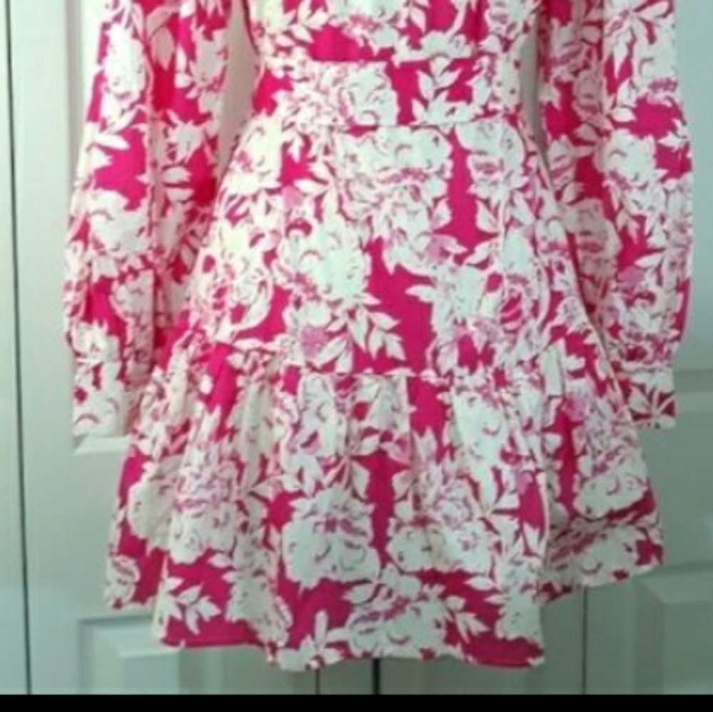 Flying Tomato 100% Cotton Floral Pink Dress Long-Sleeve Belted Flattering Small - Picture 14 of 14
